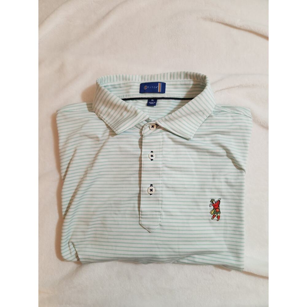 Stitch Polo Shirt XL Green Striped Short Sleeve Golf Preppy